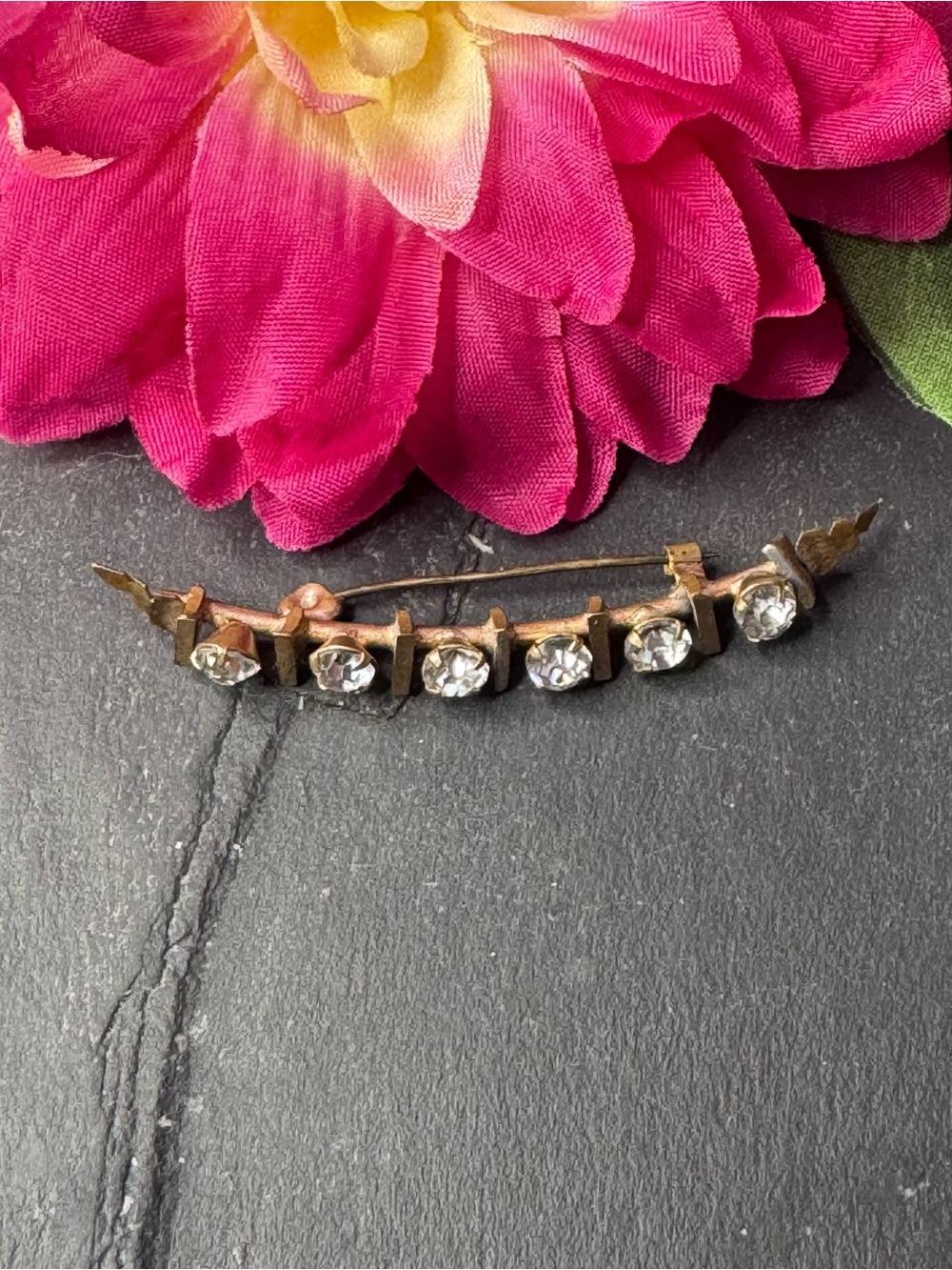 Vintage Rhinestone Bar Brooch - Clear Rhinestones